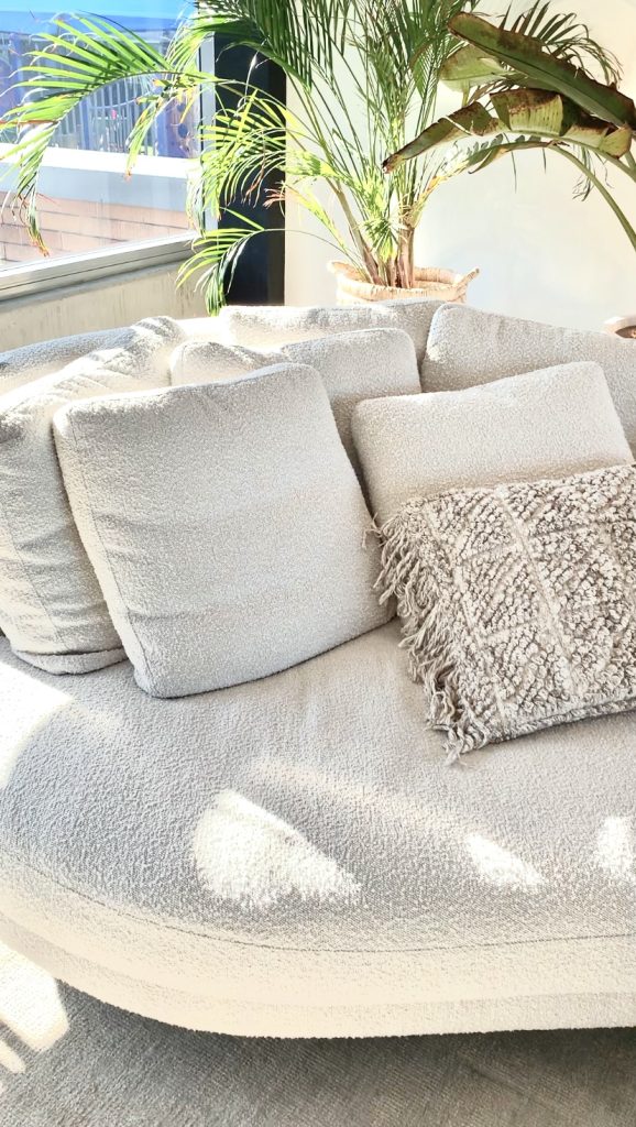 boucle lounge and cushions